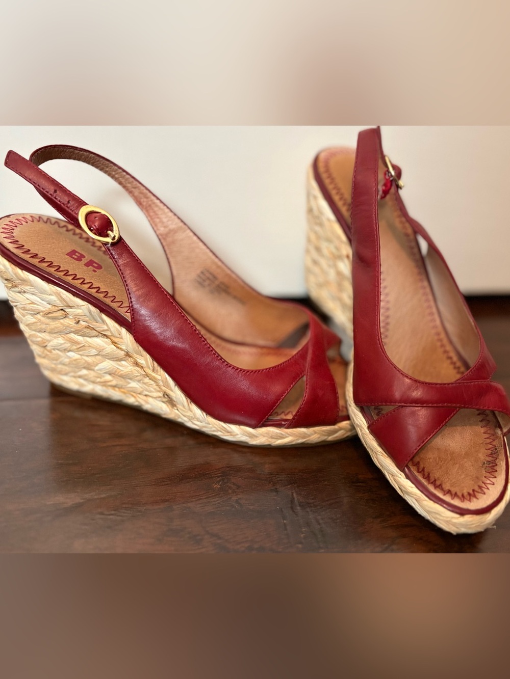Nordstrom Red Leather Wedge Slingback Espadrilles
